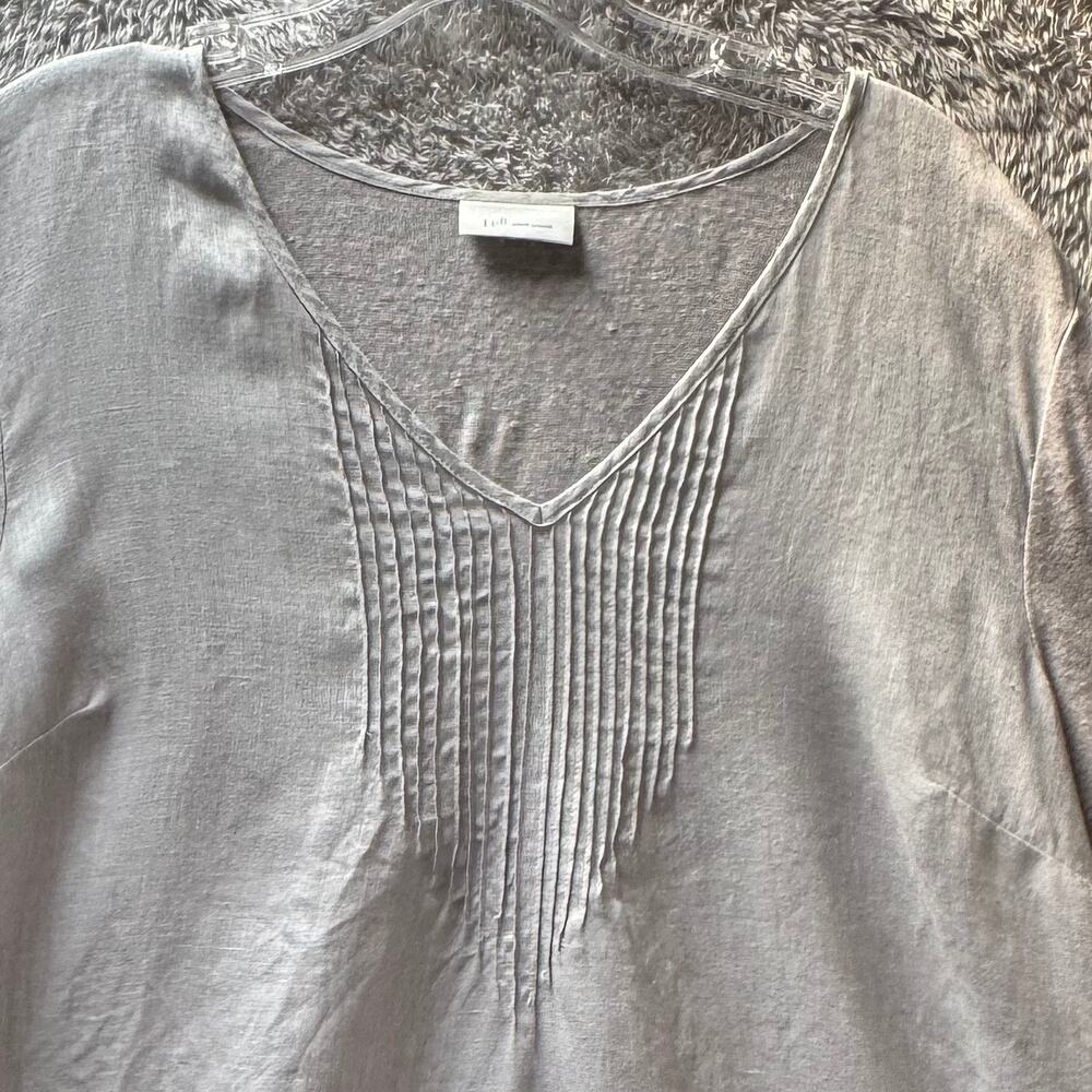 J. Jill Love Linen V Neck Micro-Pleat Tunic Lagonlook Oversize Top Women Gray - Picture 2 of 8